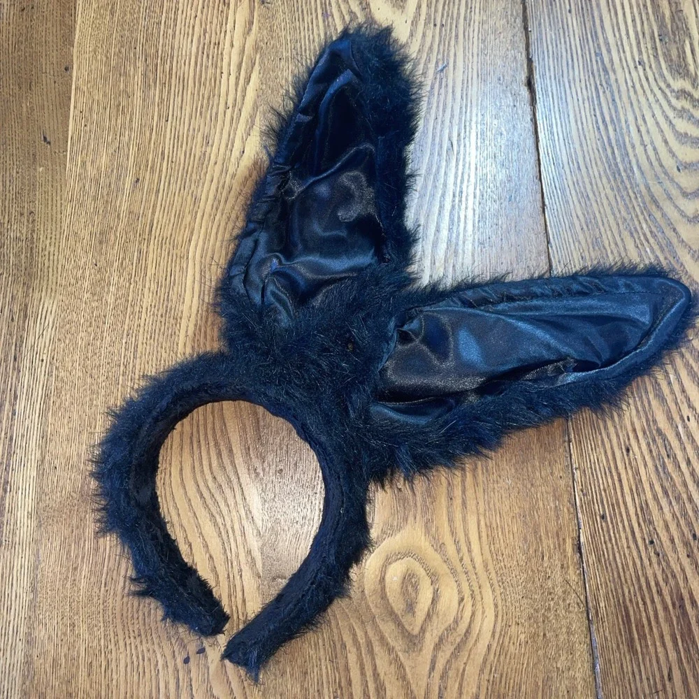 Black Rabbit off center ears headband furry satin Costume‎ Halloween